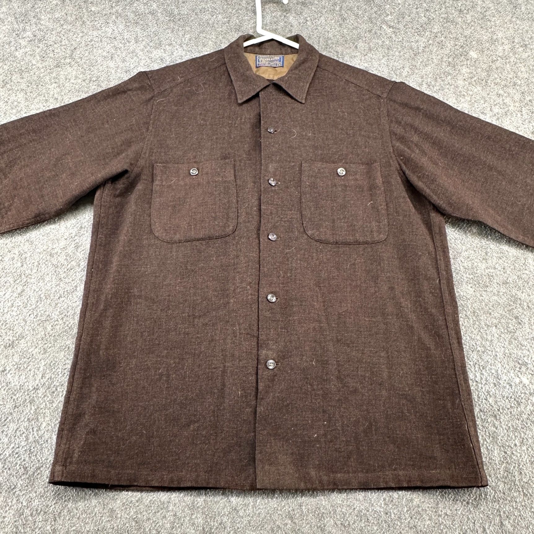 Pendleton VINTAGE Pendleton Shirt Mens M Brown Button-Up Wool Board Loop Collar Solid 60s Size US M / EU 48-50 / 2 - 3 Thumbnail