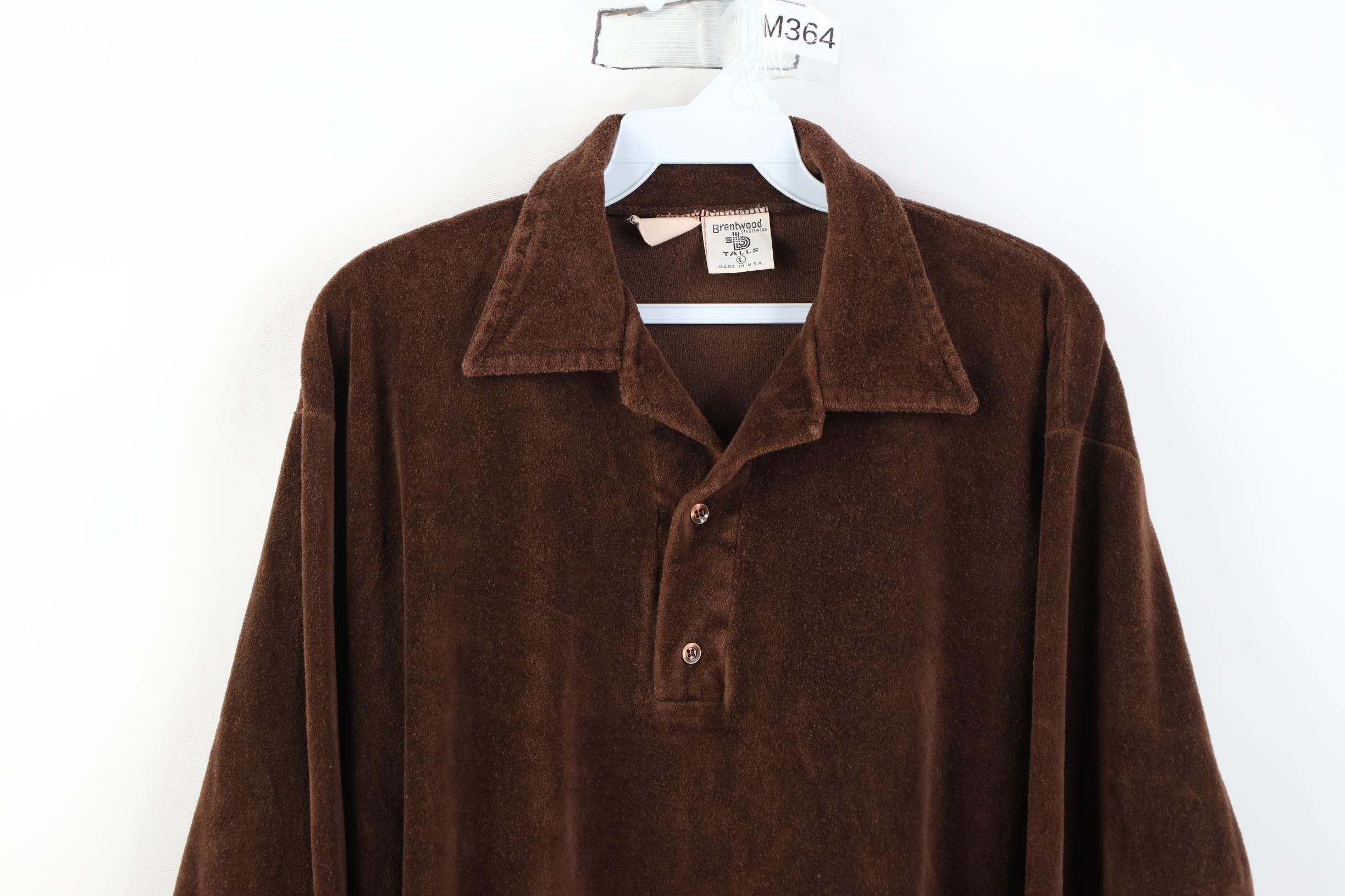 Vintage Vintage 70s Streetwear Velour Long Sleeve Polo Brown USA Size US L / EU 52-54 / 3 - 2 Thumbnail