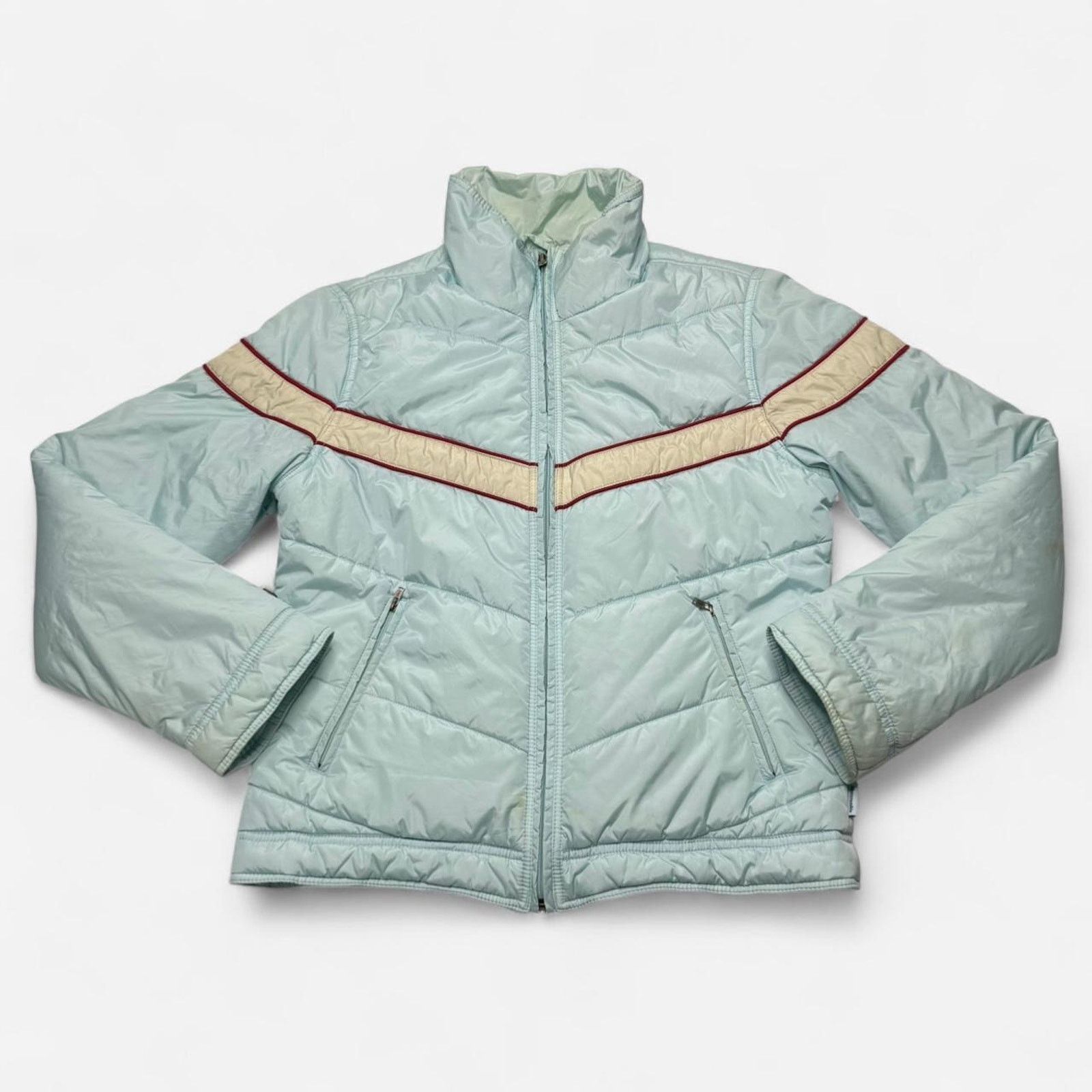 Abercrombie & Fitch Light Blue Puffer Jacket Cream Red Trim