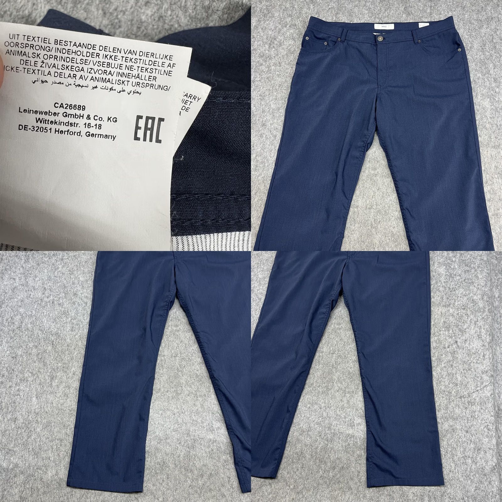 BRAX Brax Pants Mens 40x34 Navy Blue Cooper Fancy Wool Stretch Trousers FIT39x29.5 Size US 40 / EU 56 - 8 Thumbnail