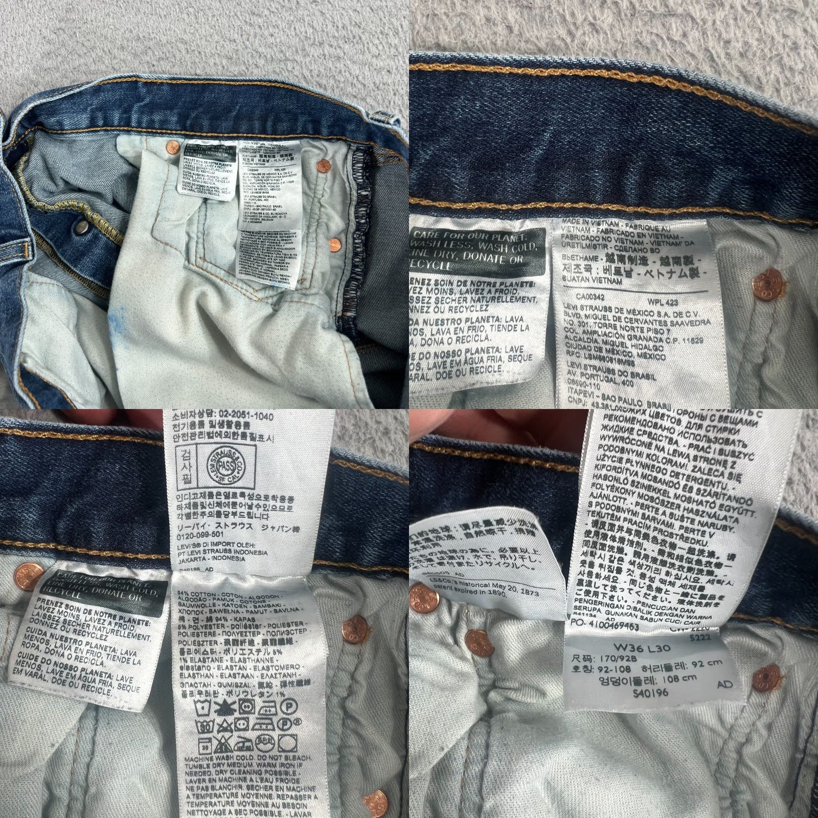 Levi's Levis 501 Jeans Mens 36x30 Blue Straight Button Fly Mid Rise Distressed Med Wash Regular 5-Pocket Denim Cotton Levi's 501 Series Jeans Mens Blue Size US 36 / EU 52 - 9 Thumbnail