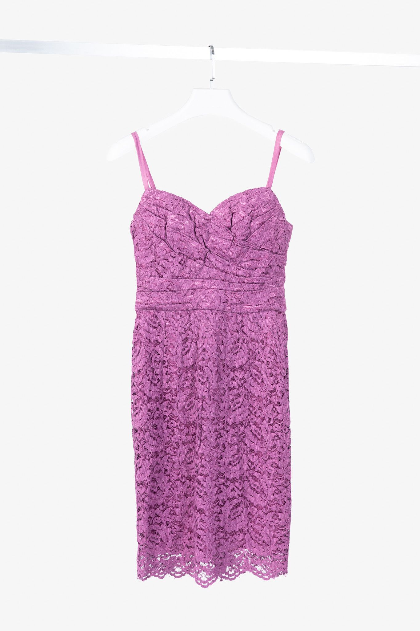 Dolce & Gabbana Pink Lace-Overlay Silk Strapless Midi Dress