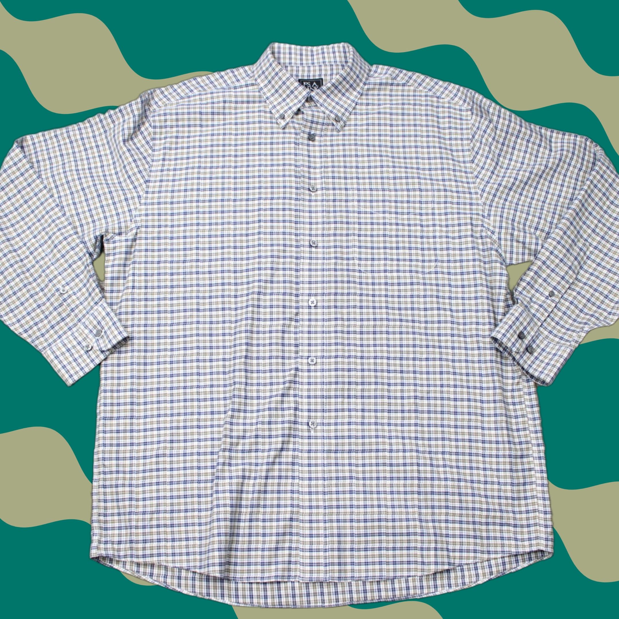 Jos. A. Bank Jos. A. Bank Shirt Mens Large Blue/Green Traveler Traditional Fit Cotton L/S Size US L / EU 52-54 / 3 - 1 Thumbnail