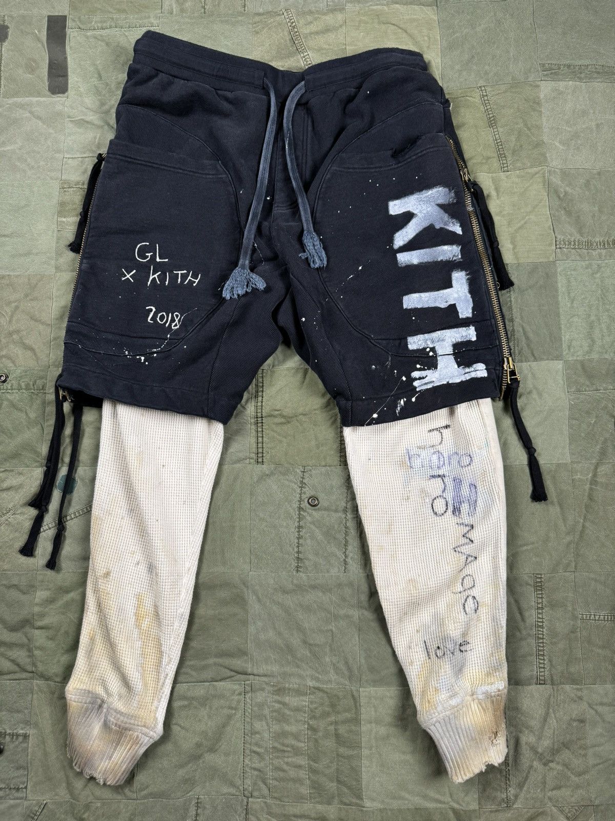 image of Greg Lauren x Kith Runway Worn Thermal Lined Shorts in Black, Men's (Size 36)