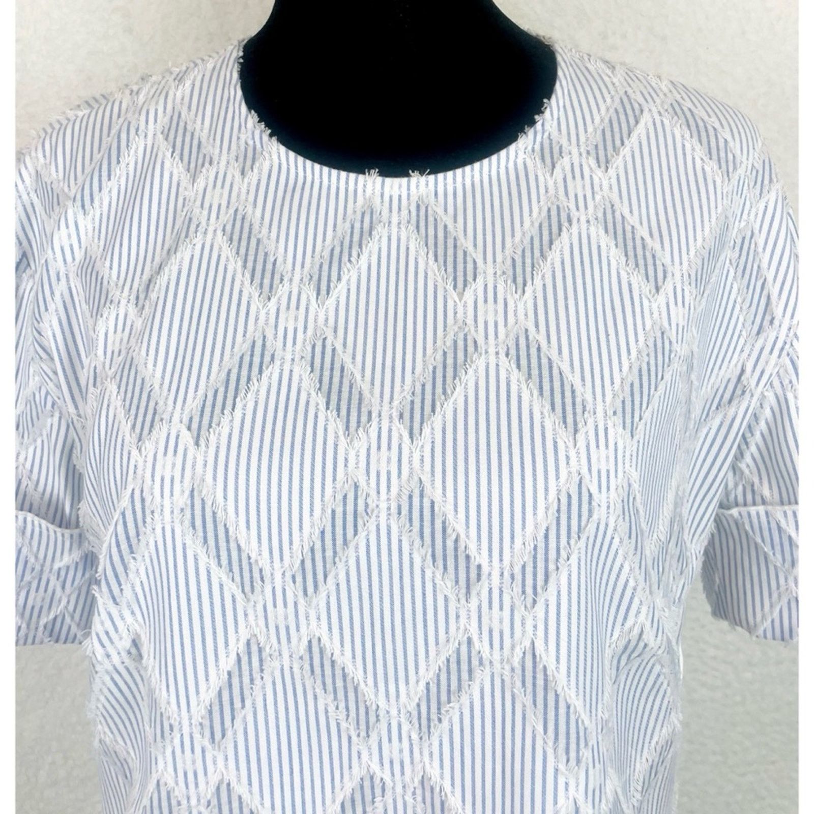 Derek Lam 10 Crosby DEREK LAM • 10 Crosby Striped Frayed Diamond Blouse Size S / US 4 / IT 40 - 2 Thumbnail
