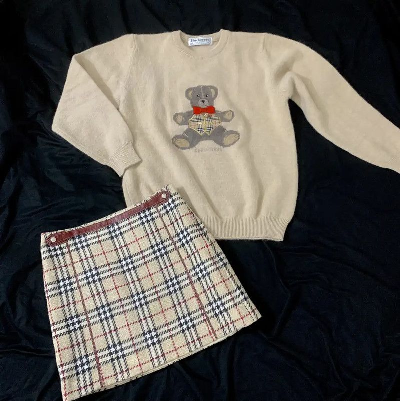 Burberry Burberry Women's Khaki Check Wool Skirt Size 23" - 1 Thumbnail