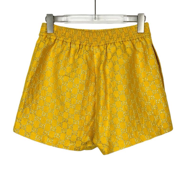 Gucci Gucci Yellow logo gold silk full-printed wool elastic short Size US 38 / EU 54 - 2 Thumbnail