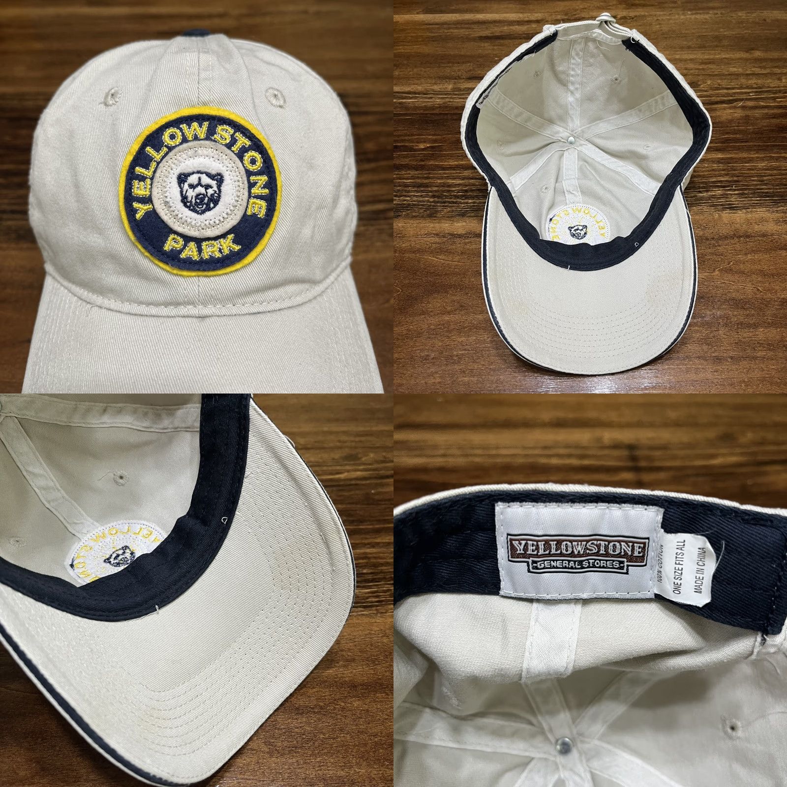 Vintage Yellowstone National Park Hat Cap Bear Patch Strap Back Cotton Dad Casual Travel Men One Size Beige Size US M / EU 48-50 / 2 - 8 Thumbnail