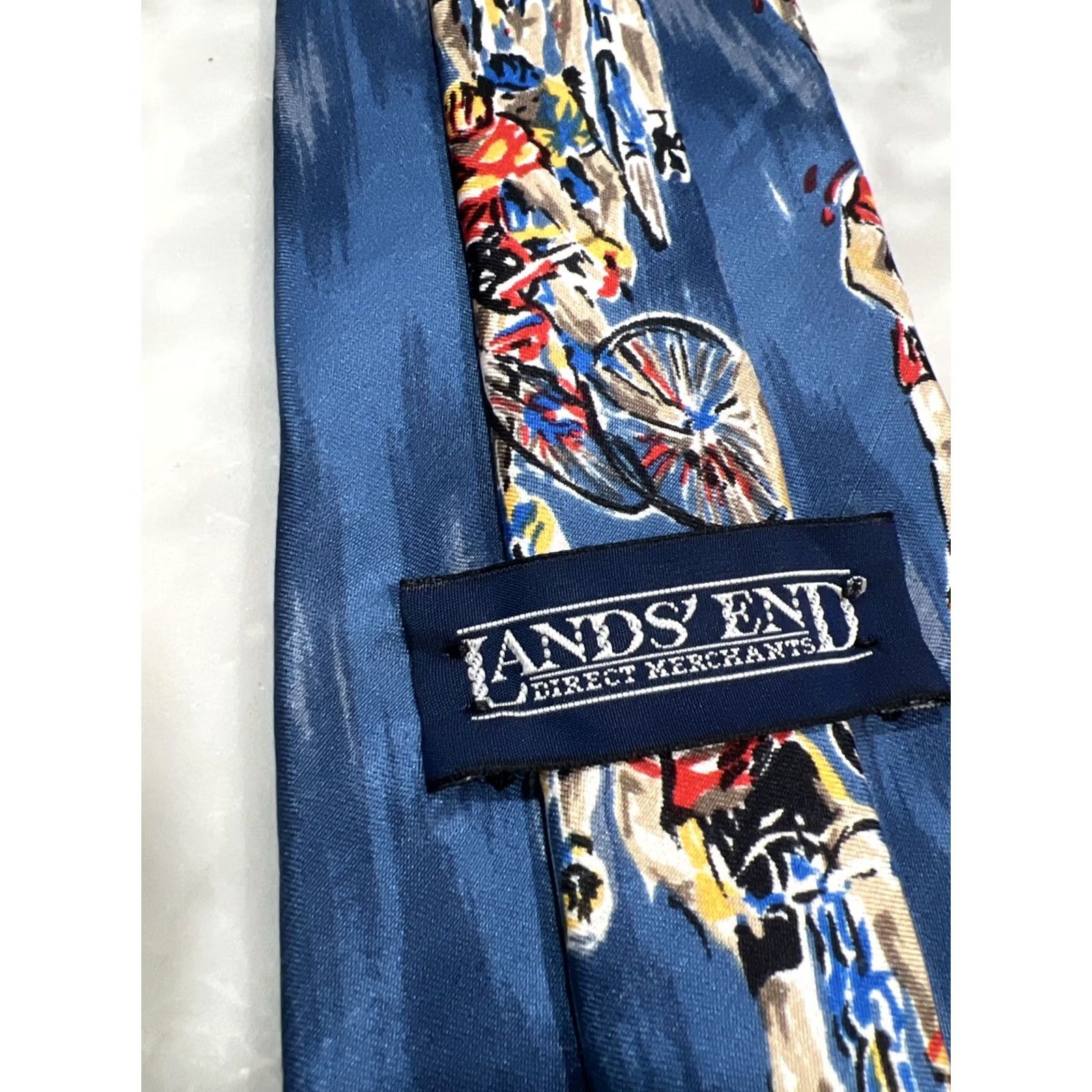 Lands' End Lands' End 100% Silk Men’s Necktie Cyclists Racing Theme 3 5/8x60 Made USA Blue Tie Mens Silk Neckwear Long 60" (3 5/8") Size ONE SIZE - 5 Thumbnail