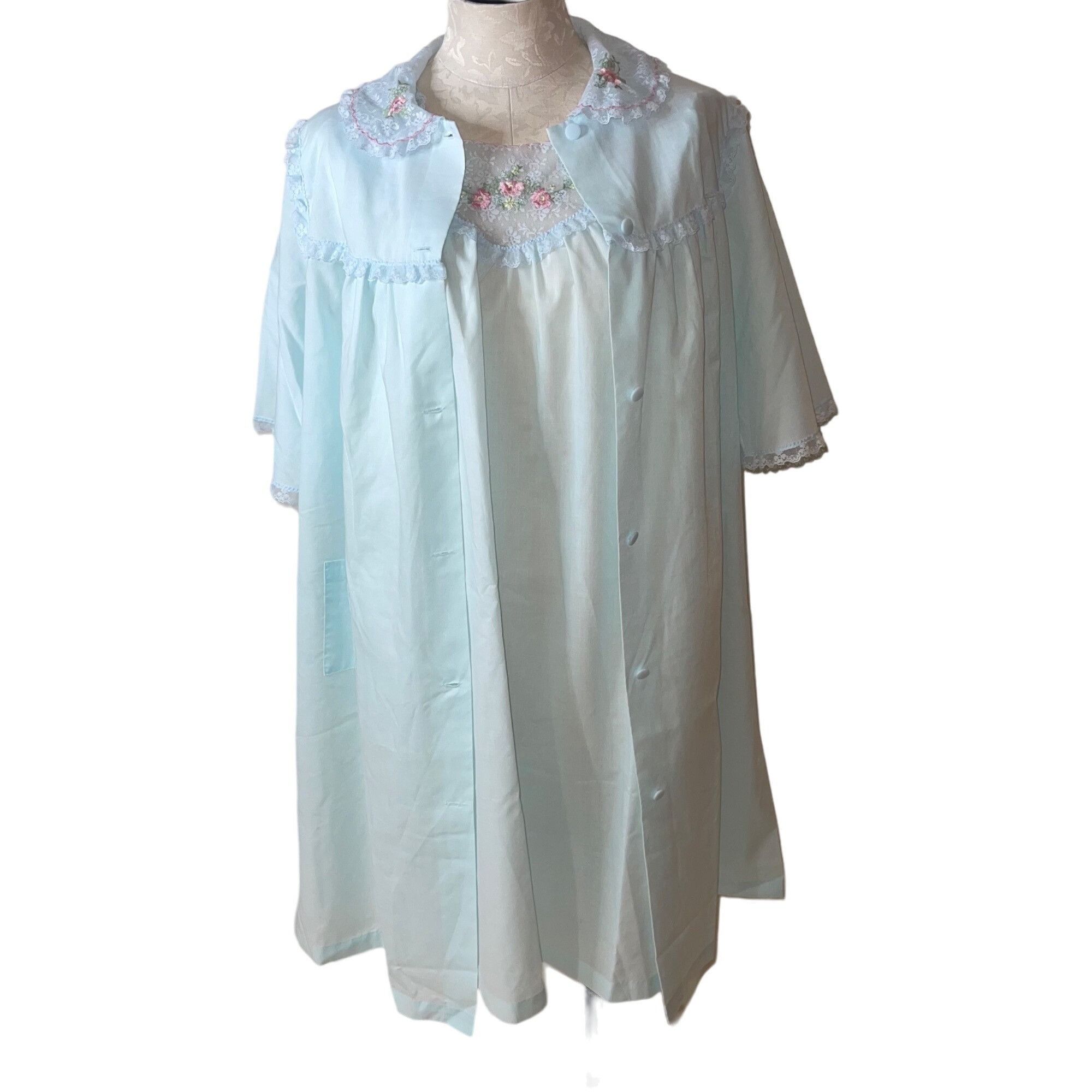 image of Sears Vintage Womens Robe And Nightgown Size Small Blue