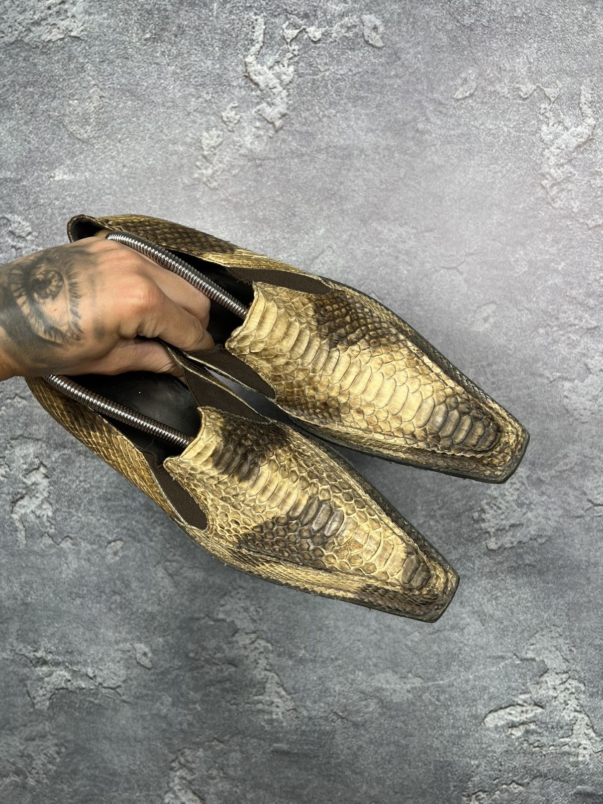 Leather × Vintage Vintage Handcrafted Genuine Python Leather Shoes Size US 9 / EU 42 - 16 Thumbnail