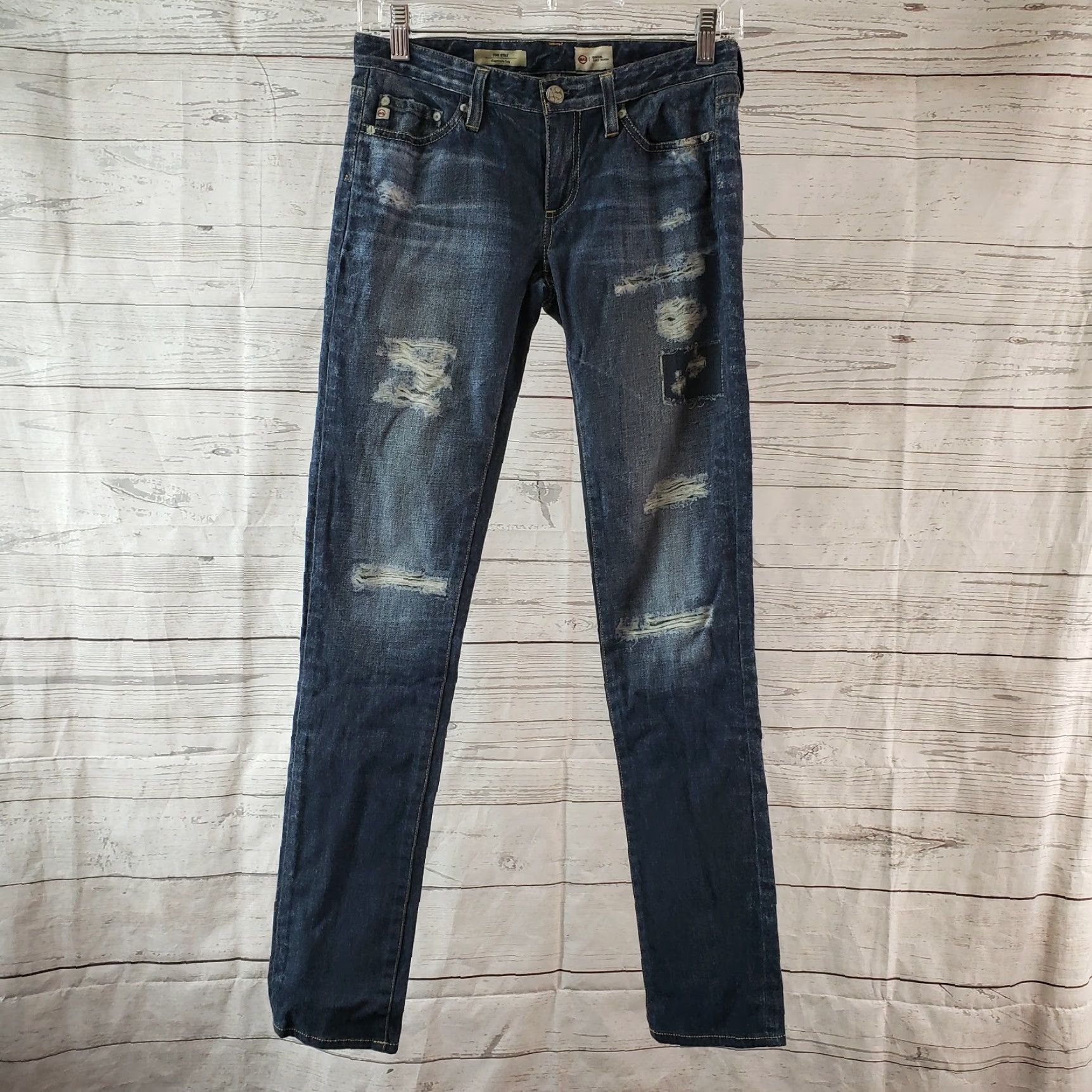 Denime AG Adriano Goldschmied Womens Digital Luxe Denim Stilt Cigarette Leg Jeans Sz 25 Blue Skinny Casual Retro 90s Womens Jeans Size 42" / US 20 - 2 Thumbnail