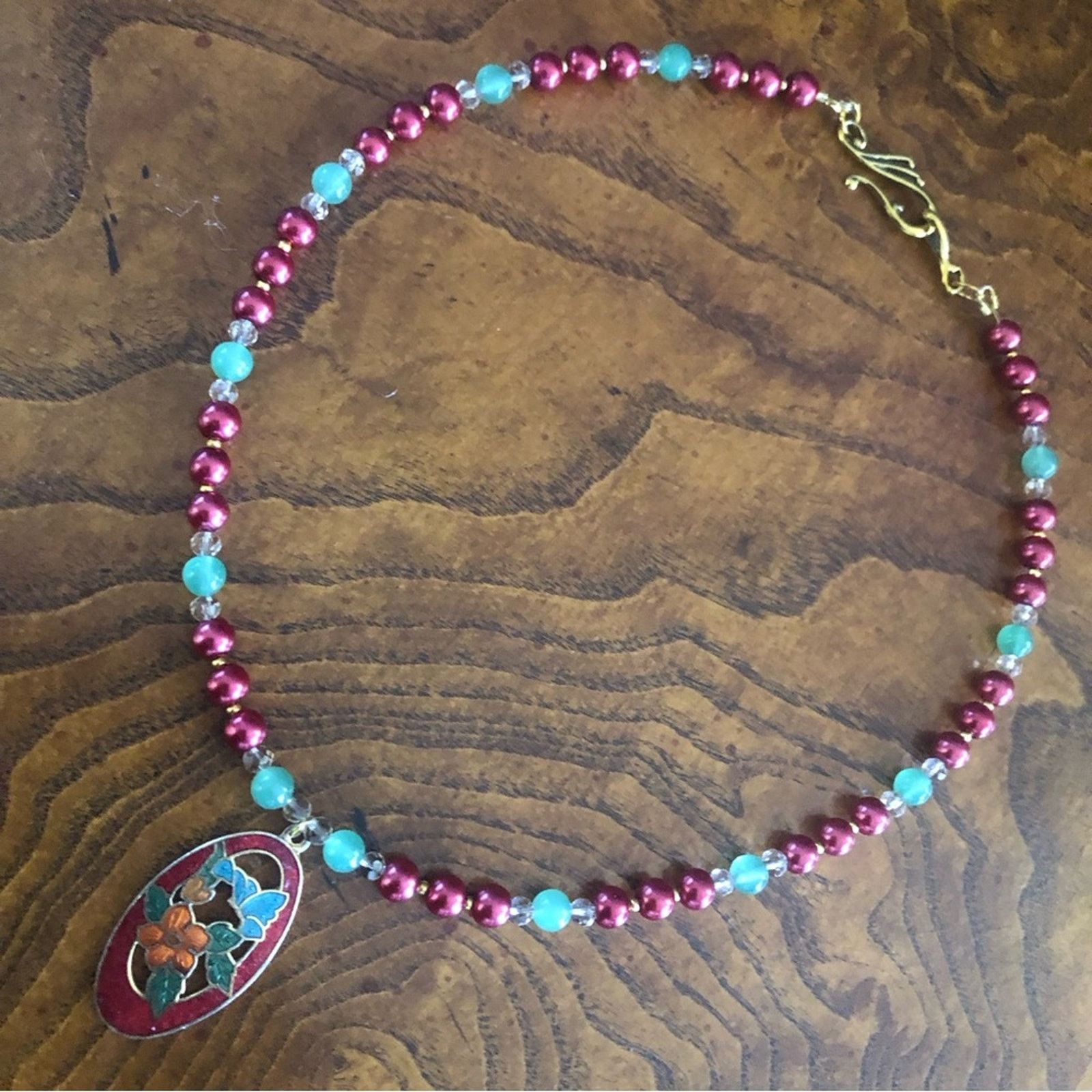 Handmade Handcrafted repurpose cloisonné Pearl necklace Size ONE SIZE - 8 Thumbnail