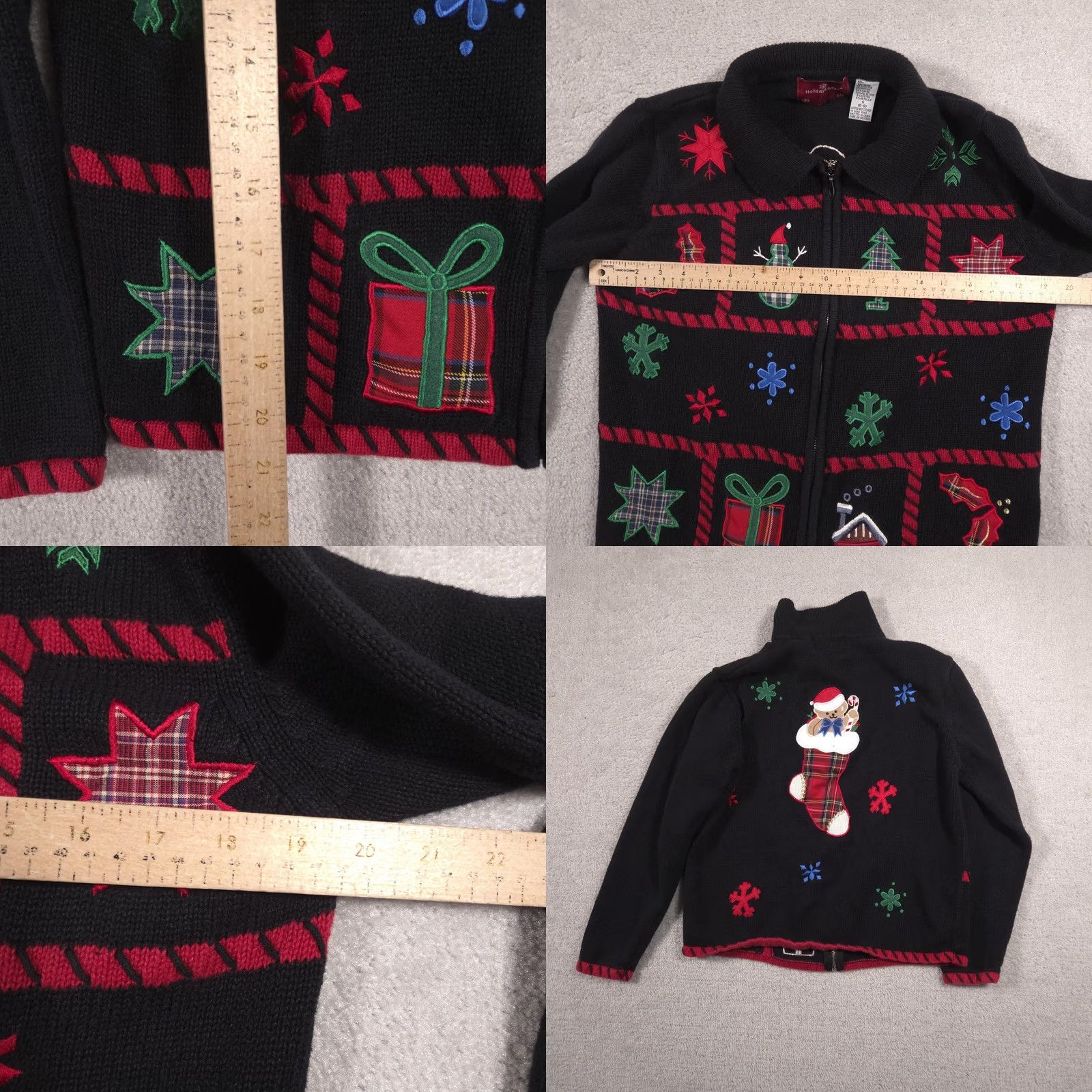 Vintage HolidayLodge by Northcrest Sweater Womens S Black Full Zip Christmas Patchwork Size S / US 4 / IT 40 - 8 Thumbnail