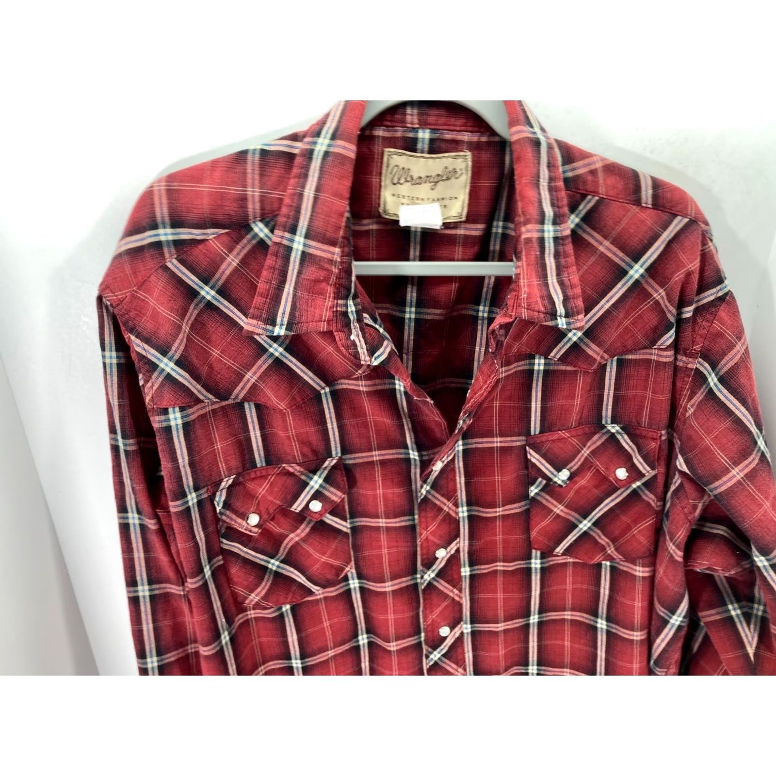 Wrangler Wrangler Western Shirt Mens 2XL Red Plaid Pearl Snap Front Cowboy Long Sleeve Shirt Size US XXL / EU 58 / 5 - 4 Thumbnail
