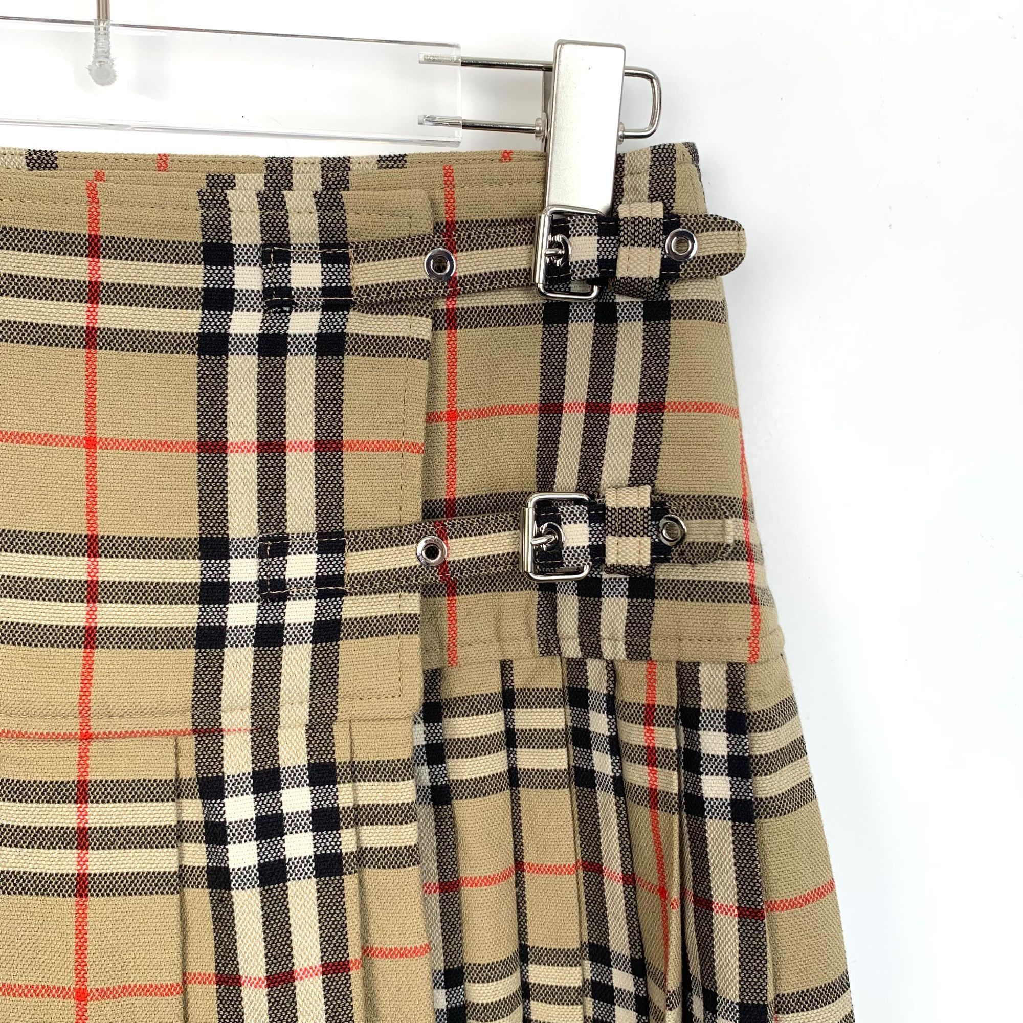 Burberry Burberry Beige Nova Check Wool Pleated Mini Skirt With Buckl Size XS / US 0-2 / IT 36-38 - 3 Thumbnail