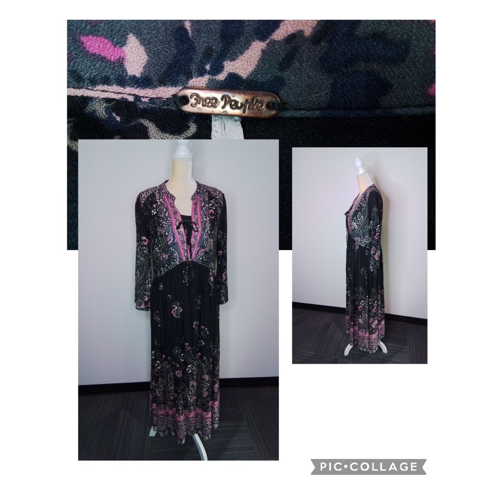 Free People Free People Dress Women's XS Long Sleeve Maxi Black Print Size XS / US 0-2 / IT 36-38 - 1 Thumbnail