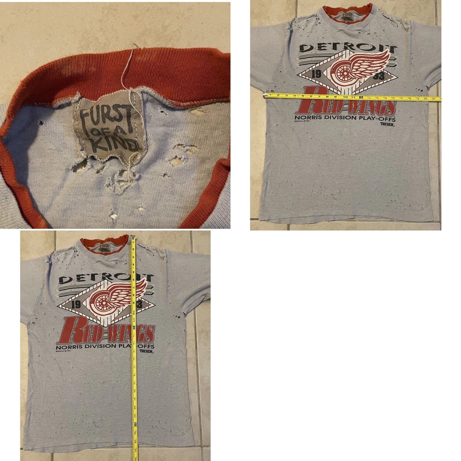 Thrasher VINTAGE Detroit Red Wings Shirt Mens XL Gray Distressed Thrashed 90s Grunge Punk NHL Ice Hockey USA Michigan Furst Of A Kind Destroyed Size US XL / EU 56 / 4 - 10 Thumbnail
