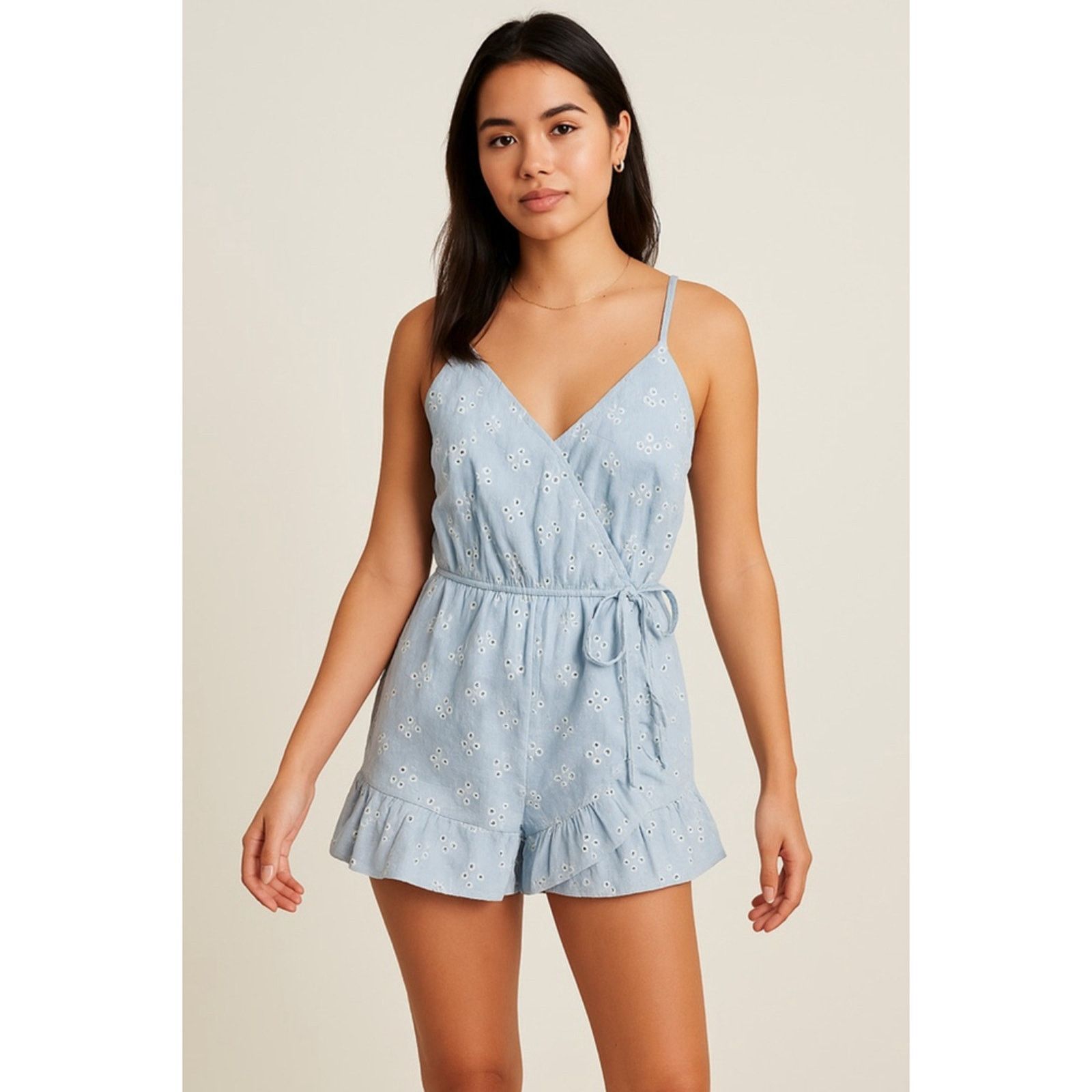 Other Wild Fable Romper Blue Eyelet Floral Cottagecore XS Size 23" - 1 Thumbnail