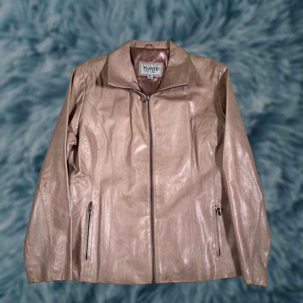Wilson VINTAGE Wilson Maxima Jacket Womens XL Pink Beige Biker Full Zip Leather 90s Size XL / US 12-14 / IT 48-50 - 1 Thumbnail