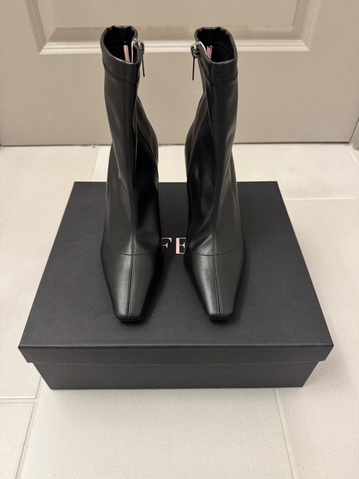 Other Last Chance|Black Leather Square Toe Stiletto Boots Size 7.5 Size US 7.5 / IT 37.5 - 3 Thumbnail