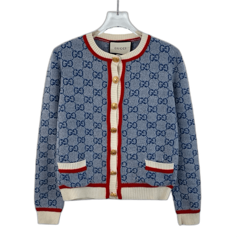 Gucci Gucci Blue Logo Knitted Cardigan with Buttons Size US M / EU 48-50 / 2 - 1 Thumbnail