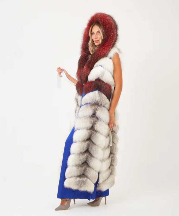 Other Women’s Hooded Ruby Arctic Fox Fur Long Vest Size L / US 10 / IT 46 - 2 Thumbnail