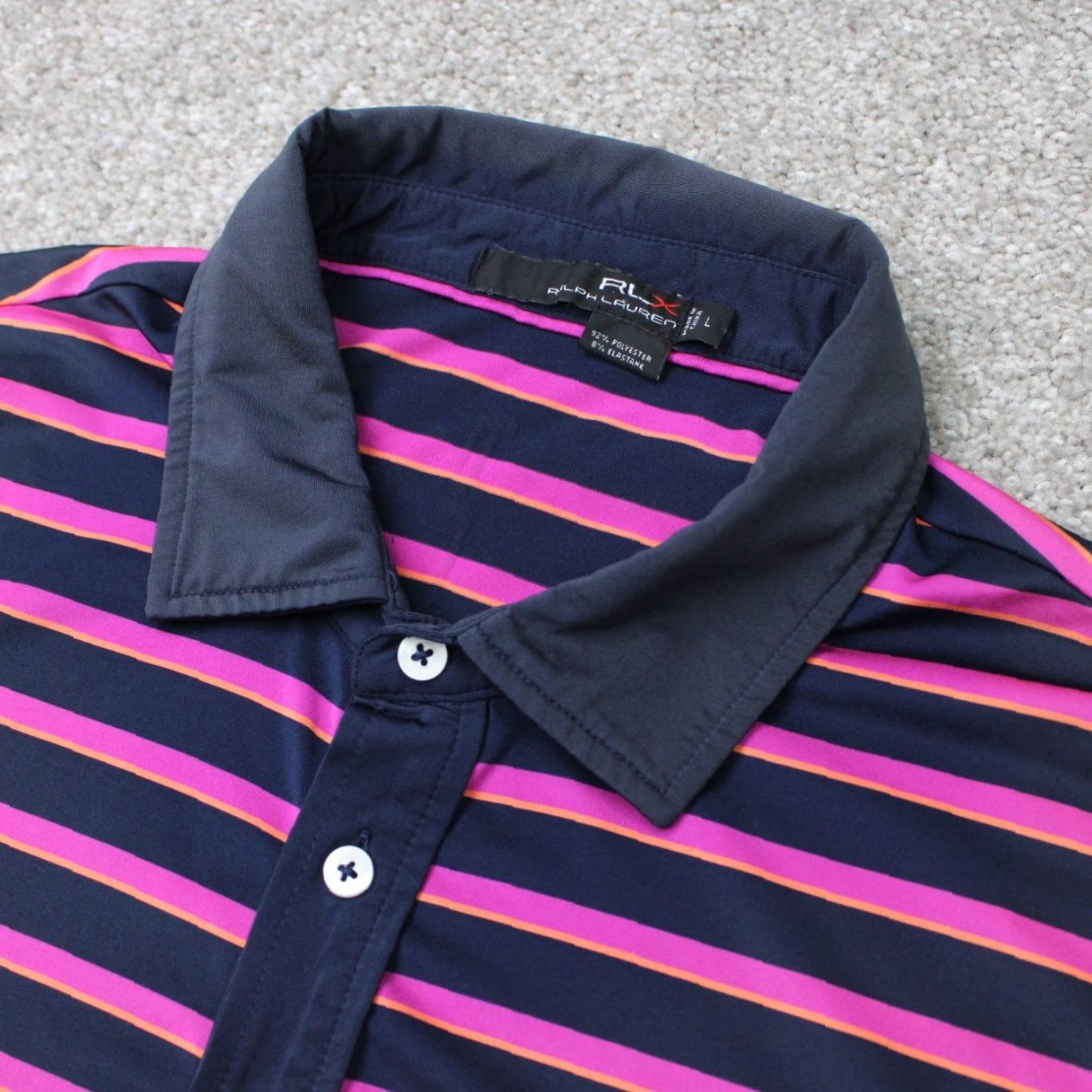 RLX Ralph Lauren RLX Ralph Lauren Polo Shirt Men Large Pink/Blue Golf Polyester Blend Short Sleeve Polo Shirt Size US L / EU 52-54 / 3 - 5 Thumbnail