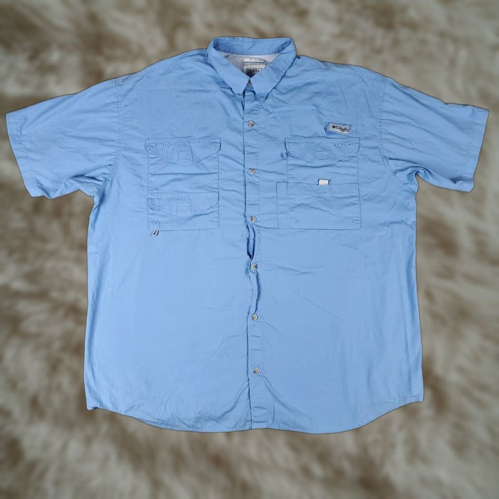 Vintage Columbia Shirt Mens 2XL Blue PFG Button Up Short Sleeve Collared Pocketed Regular Wearable Vented Novelty? Size US XXL / EU 58 / 5 - 1 Thumbnail