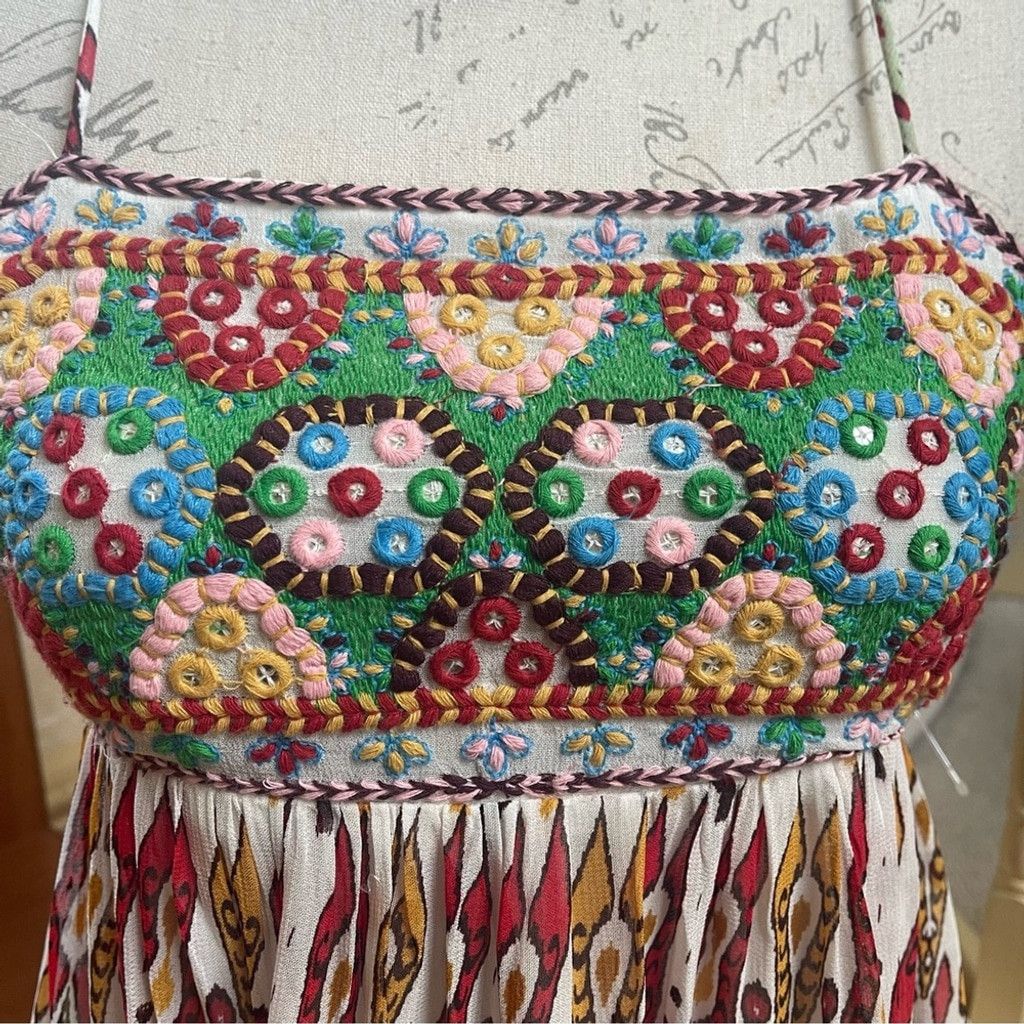 Zara ZARA Chiffon Printed Strappy Embroidered Dress Open Back XS Size XS / US 0-2 / IT 36-38 - 7 Thumbnail