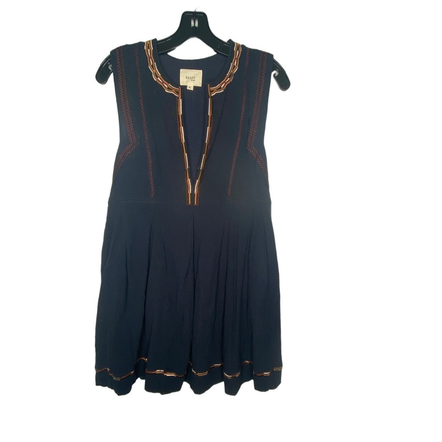 Anthropologie RESET BY JANE WOMEN'S BLUE EMBROIDERED COTTON BOHEMIAN DRESS Size S / US 4 / IT 40 - 2 Thumbnail
