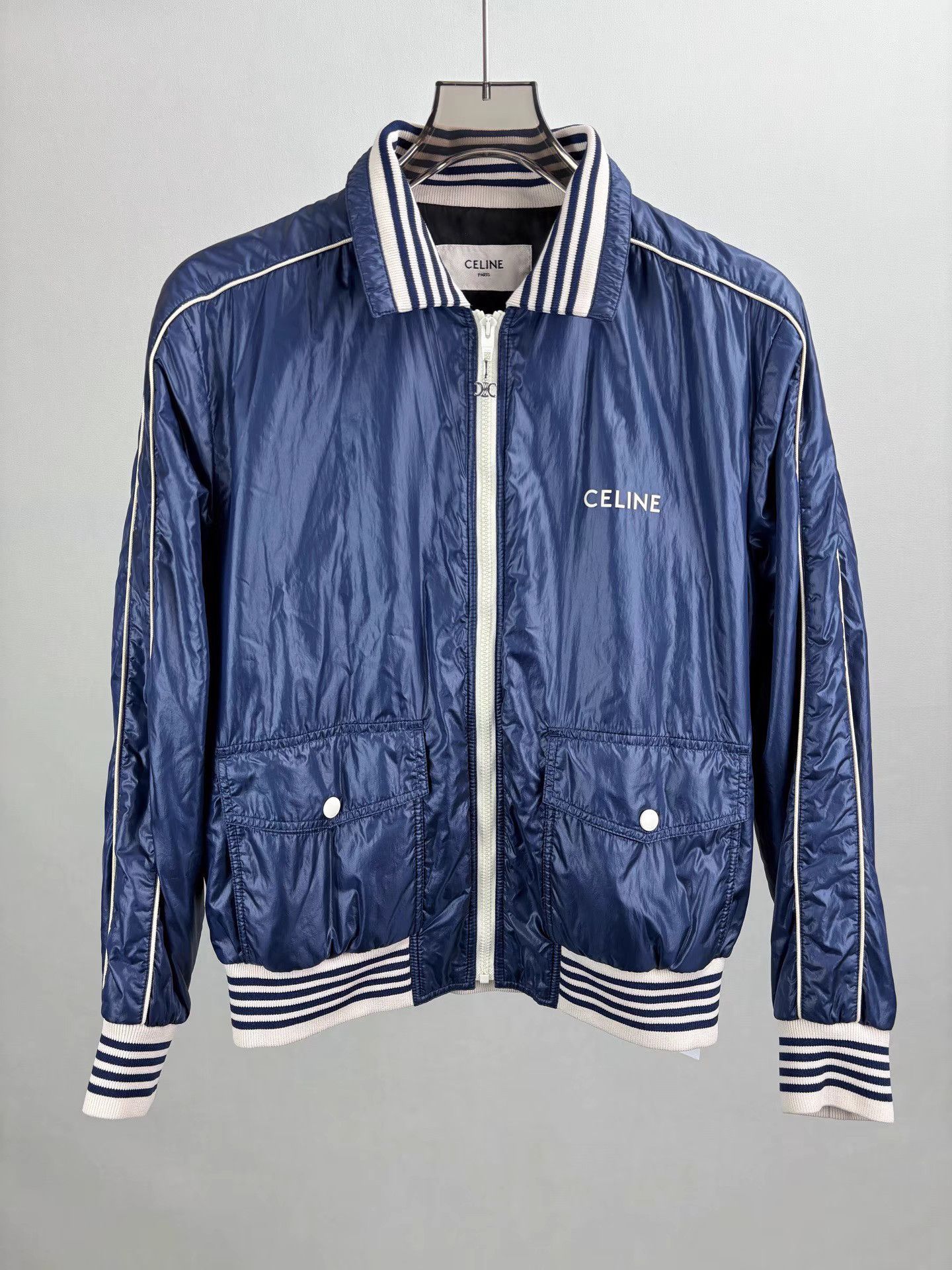 Celine CELINE Embroidered Logo Blue Light Padded Jacket Size US M / EU 48-50 / 2 - 1 Thumbnail