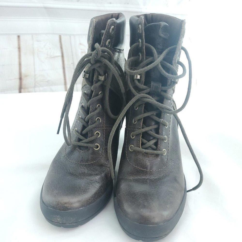 Timberland Timberland Womens Brown Leather Olive Heel Booties Size US 7 / IT 37 - 3 Thumbnail