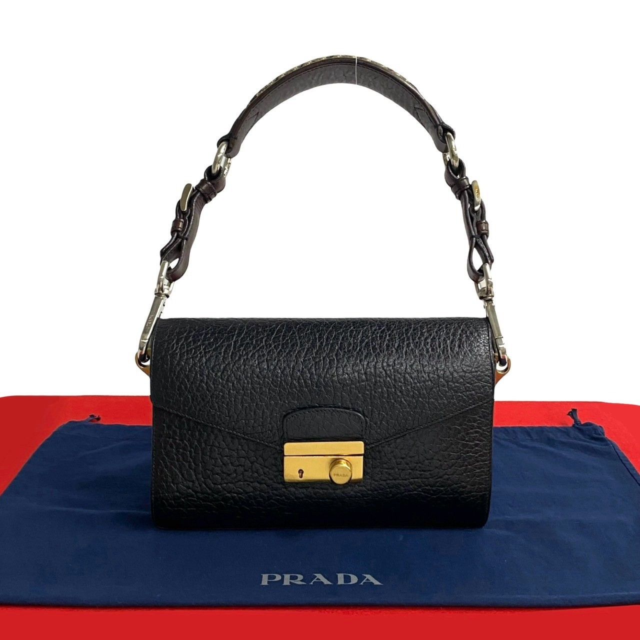 Prada Prada 2Way Shoulder Bag Leather Tweed Leather Shoulder Bag in Black, Women's