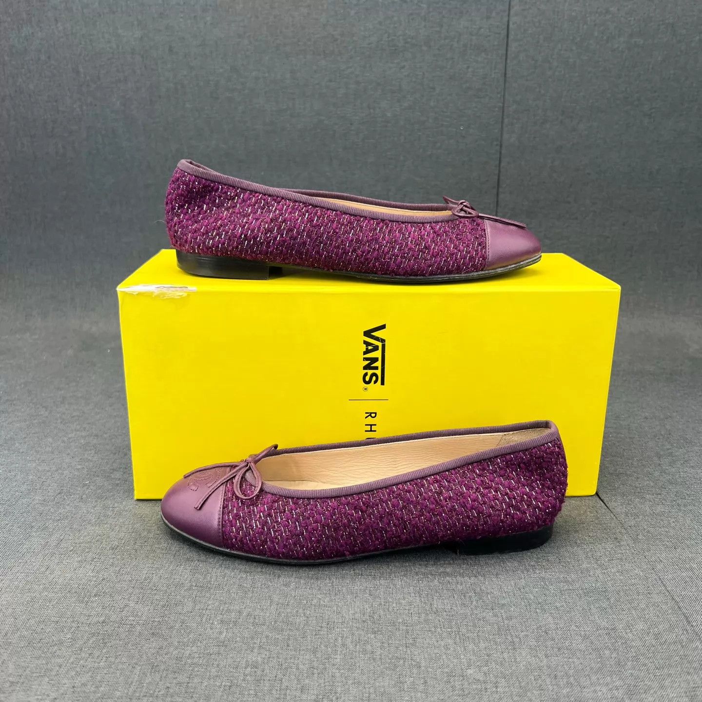Chanel Chanel Tweed Ballet Flats Purple 37.5 with Box Size US 7 / IT 37 - 2 Thumbnail