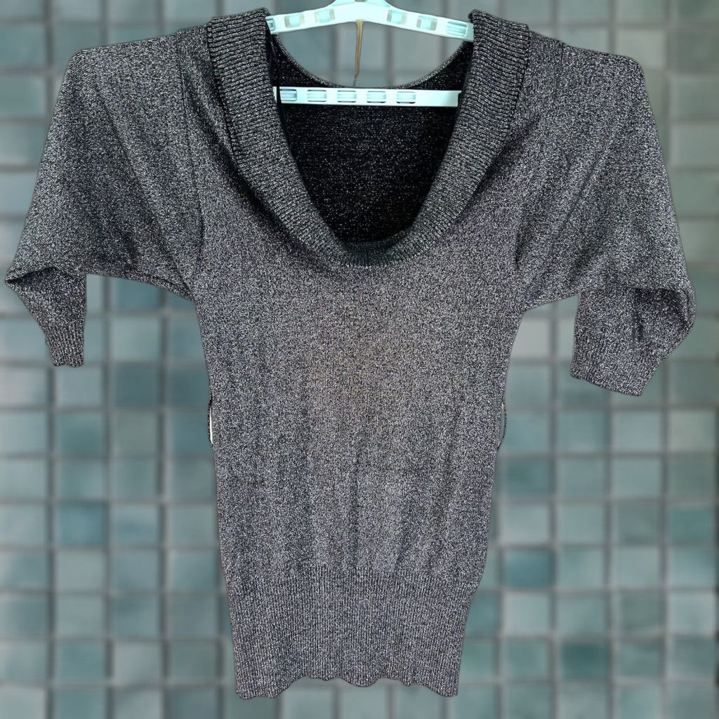 XOXO XOXO Sweater Cowl Neck 3/4 Sleeve Kimono Gray M Silver Shimmer Metallic Pullover Women's Size M / US 6-8 / IT 42-44 - 1 Thumbnail