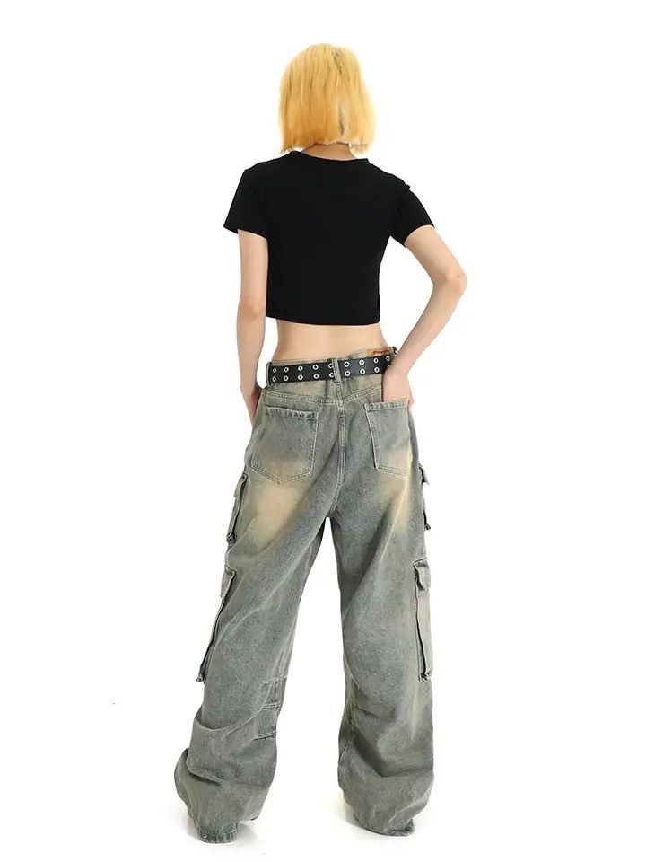 Japanese Brand × Jean Vintage Women Cargo Pants Wide Leg Jeans Size 32" / US 10 / IT 46 - 4 Thumbnail
