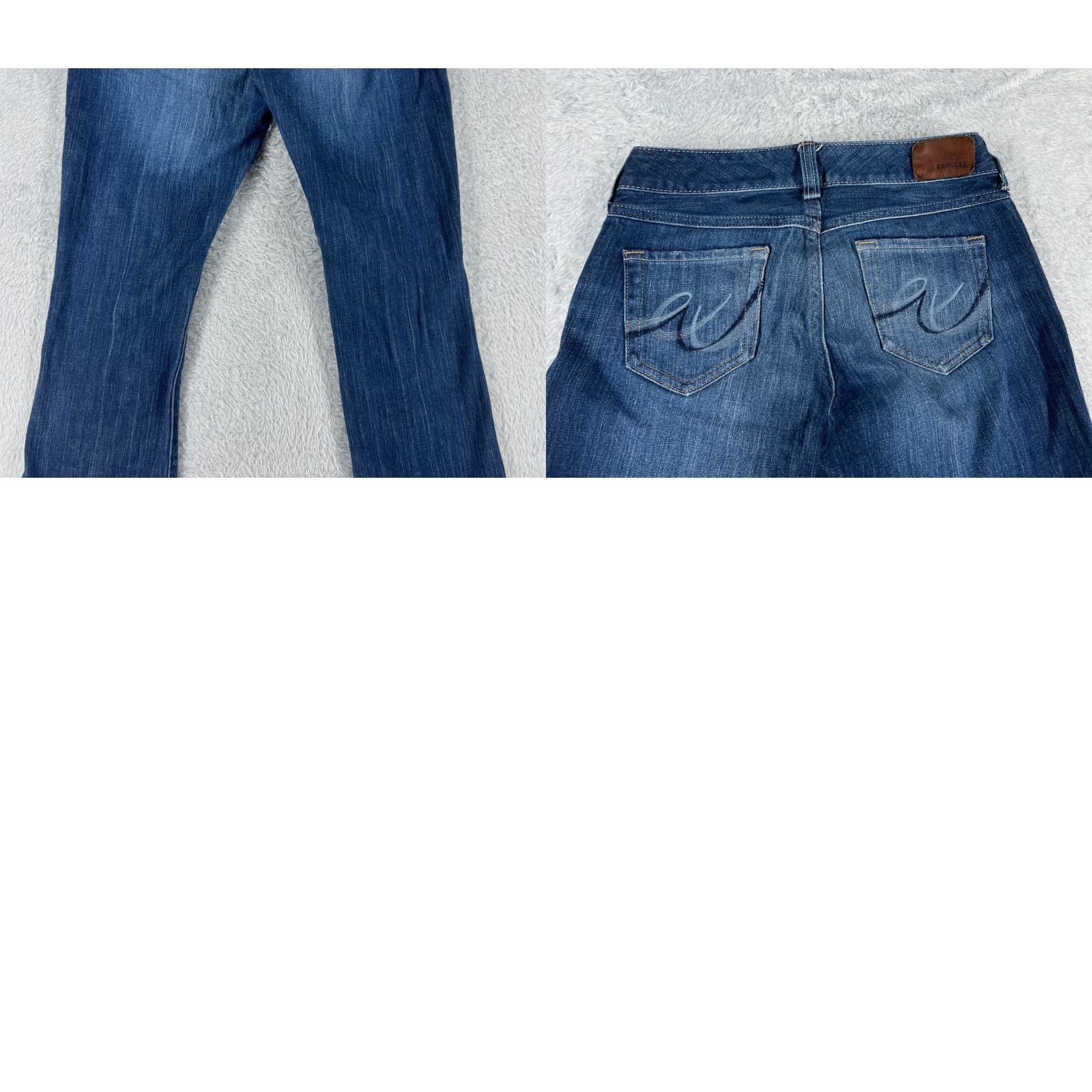 Express Express Jeans Womens Jeans Flared 26x28 Blue Denim Low Rise 0 Regular Cotton Elastane 5-Pocket Mens Womens Size 25" / US 0 / IT 36 - 10 Thumbnail