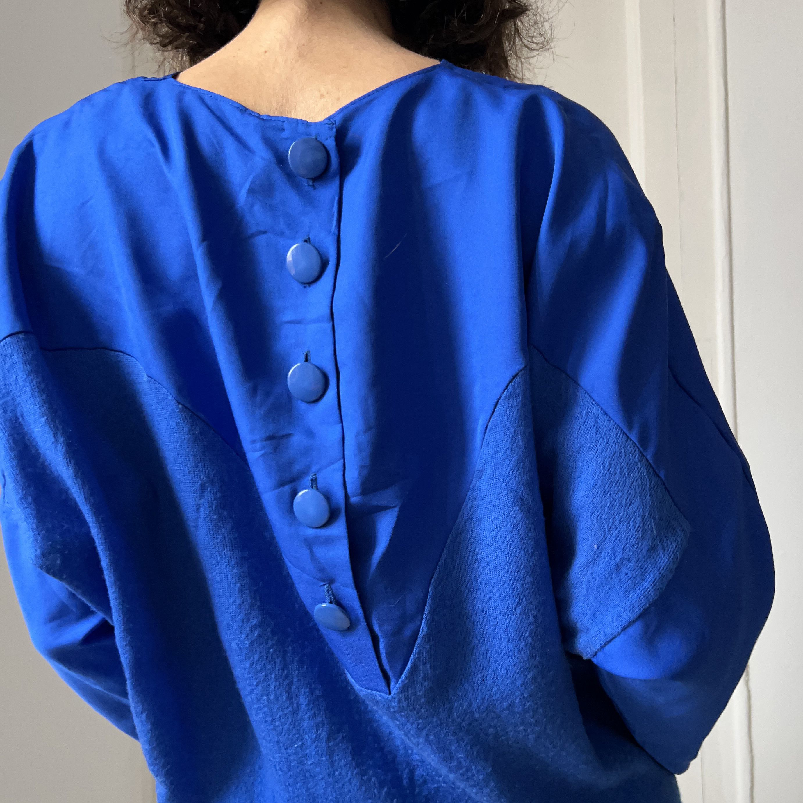 Vintage Vintage 80s Cobalt Blue Dolman Sleeve Midi Tunic Dress Size S / US 4 / IT 40 - 7 Thumbnail