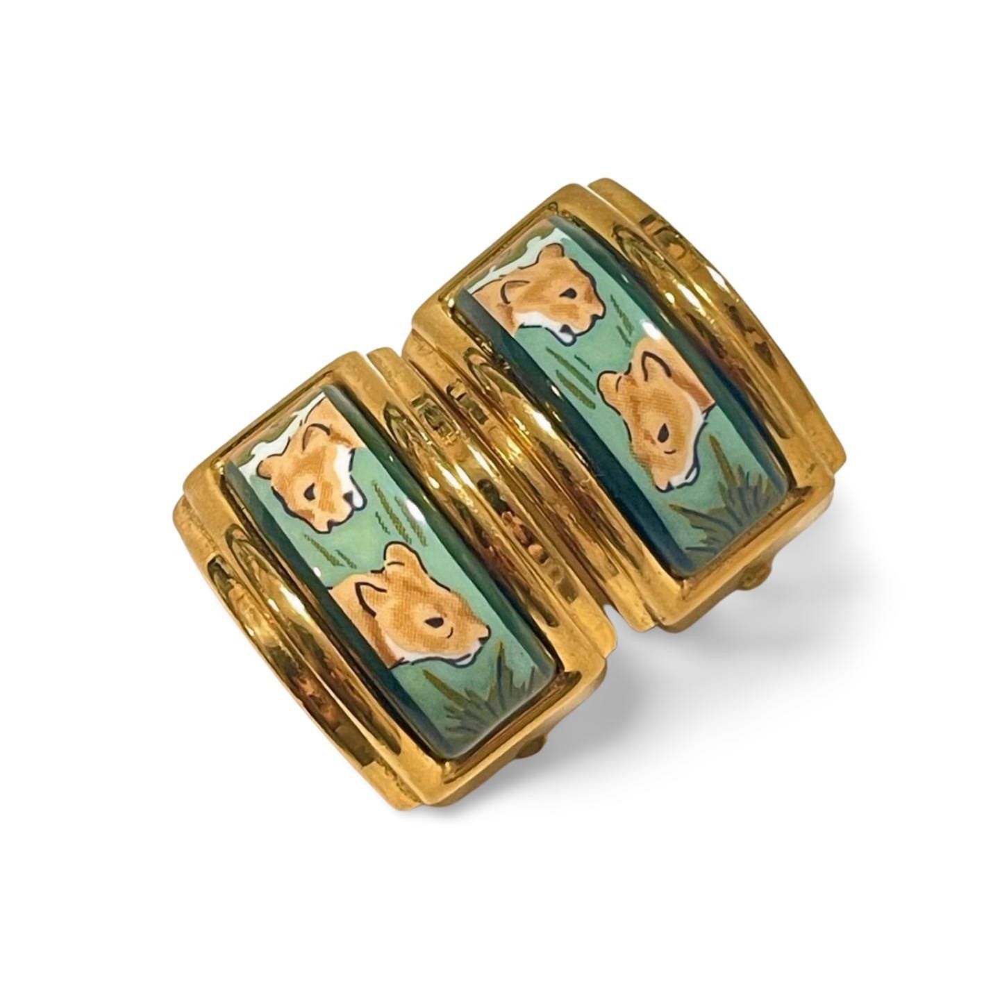 Hermes Vintage Hermes cloisonné enamel golden earrings, lion Size ONE SIZE - 8 Thumbnail