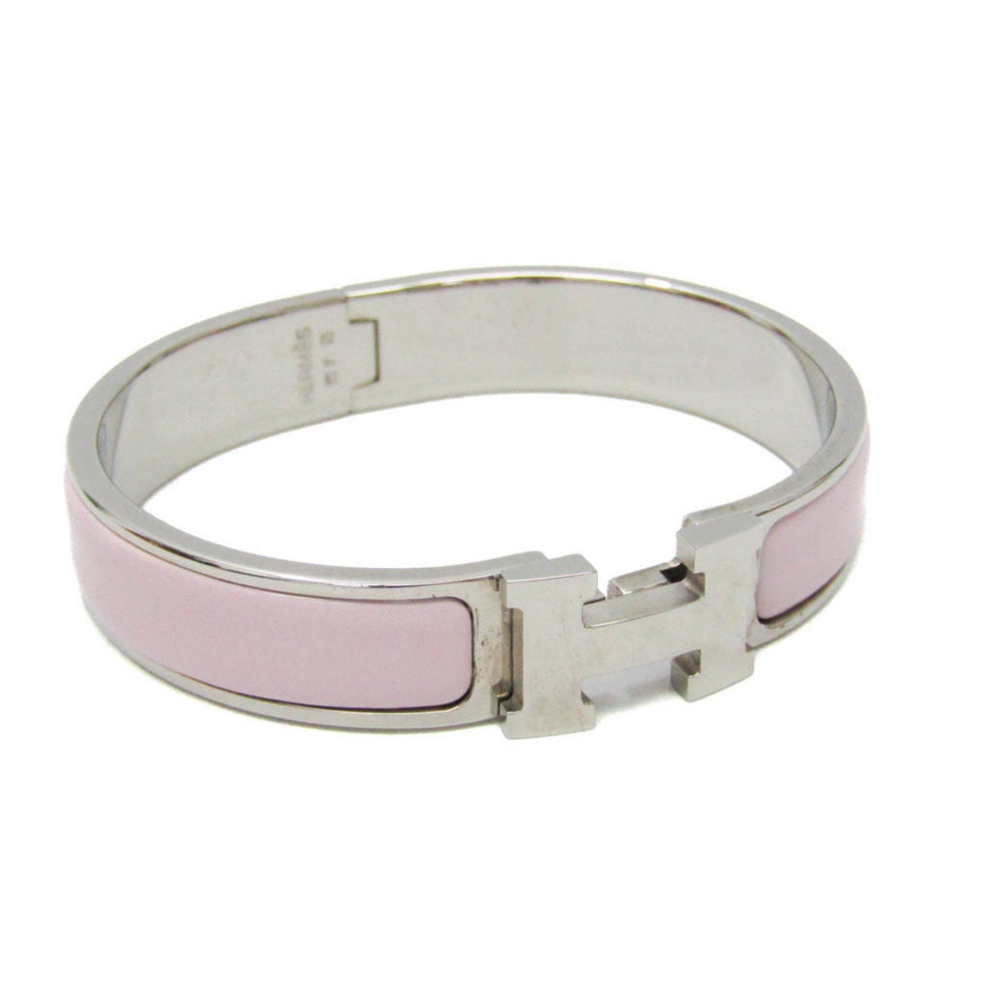 Hermes Hermes Clic Click Clac H Enamel,Metal Bangle Light Pink,Silver Size ONE SIZE - 1 Thumbnail
