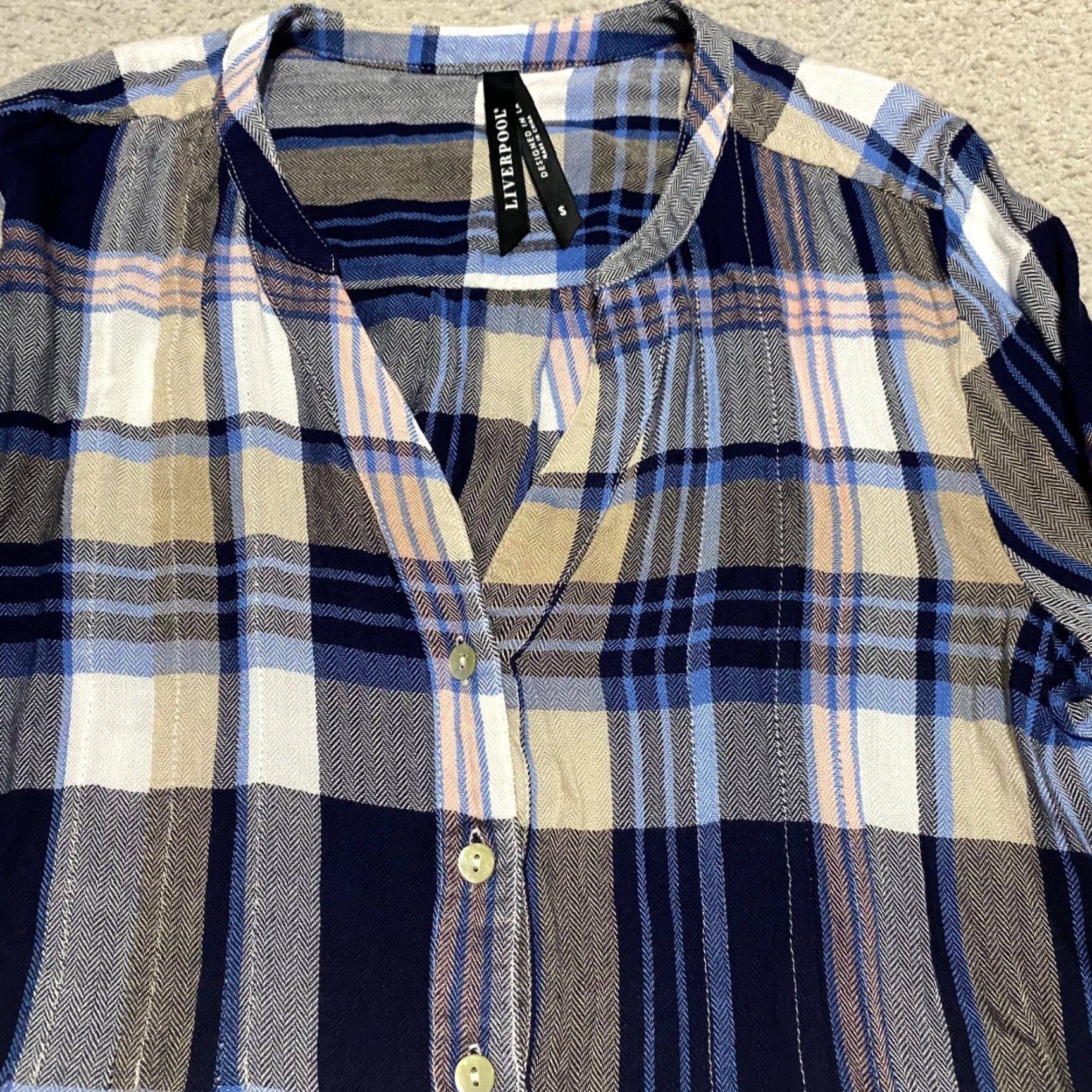 J. Jill Liverpool Womens Small Shirt Multicolor Plaid L/S Button-Up V-Neck Viscose Tunic Size S / US 4 / IT 40 - 3 Thumbnail