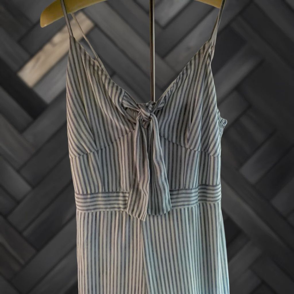 Vintage JAPNA Spaghetti Strap Striped Jumpsuit W/Elasticized Back Blue/Ivory Poly NWT Large Womens Size 36" / US 14 / IT 50 - 1 Thumbnail