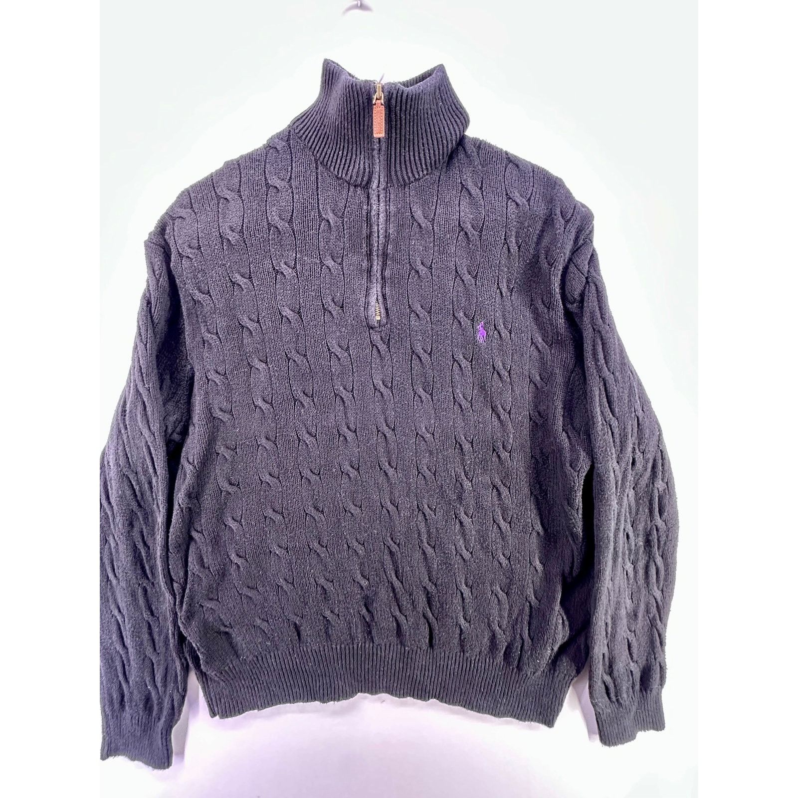 Polo Ralph Lauren Polo Ralph Lauren Black Cable Knit 1/4Zip Purple Pony SizeXL Size US XL / EU 56 / 4 - 2 Thumbnail