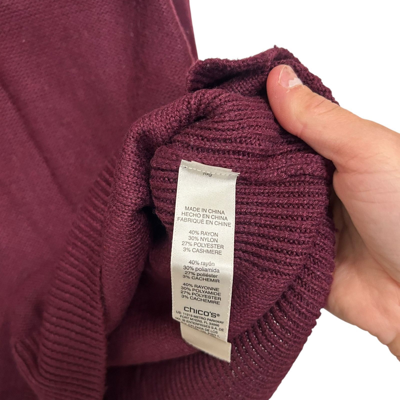 Chicos Chicos Maroon Cashmere Blend Knit Cowl Neck Sweater Sz M Size M / US 6-8 / IT 42-44 - 3 Thumbnail