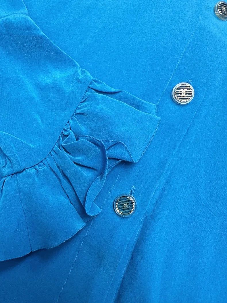 Chanel Chanel Blue ruffled off-the-shoulder silk shirt Size XS / US 0-2 / IT 36-38 - 3 Thumbnail