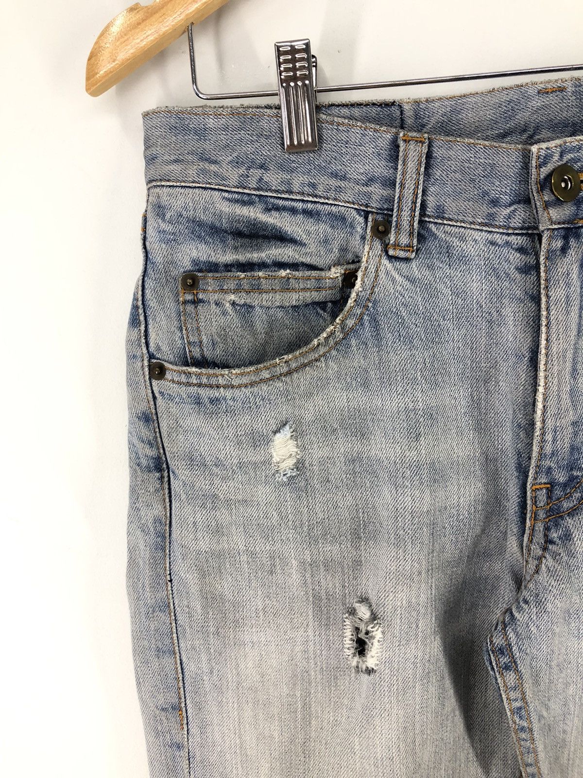 Japanese Brand Vintage Union Station Distressed Light Wash Jeans Size US 30 / EU 46 - 6 Thumbnail