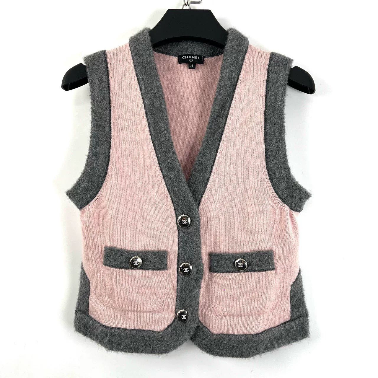 Chanel Gray Pink Knit Vest