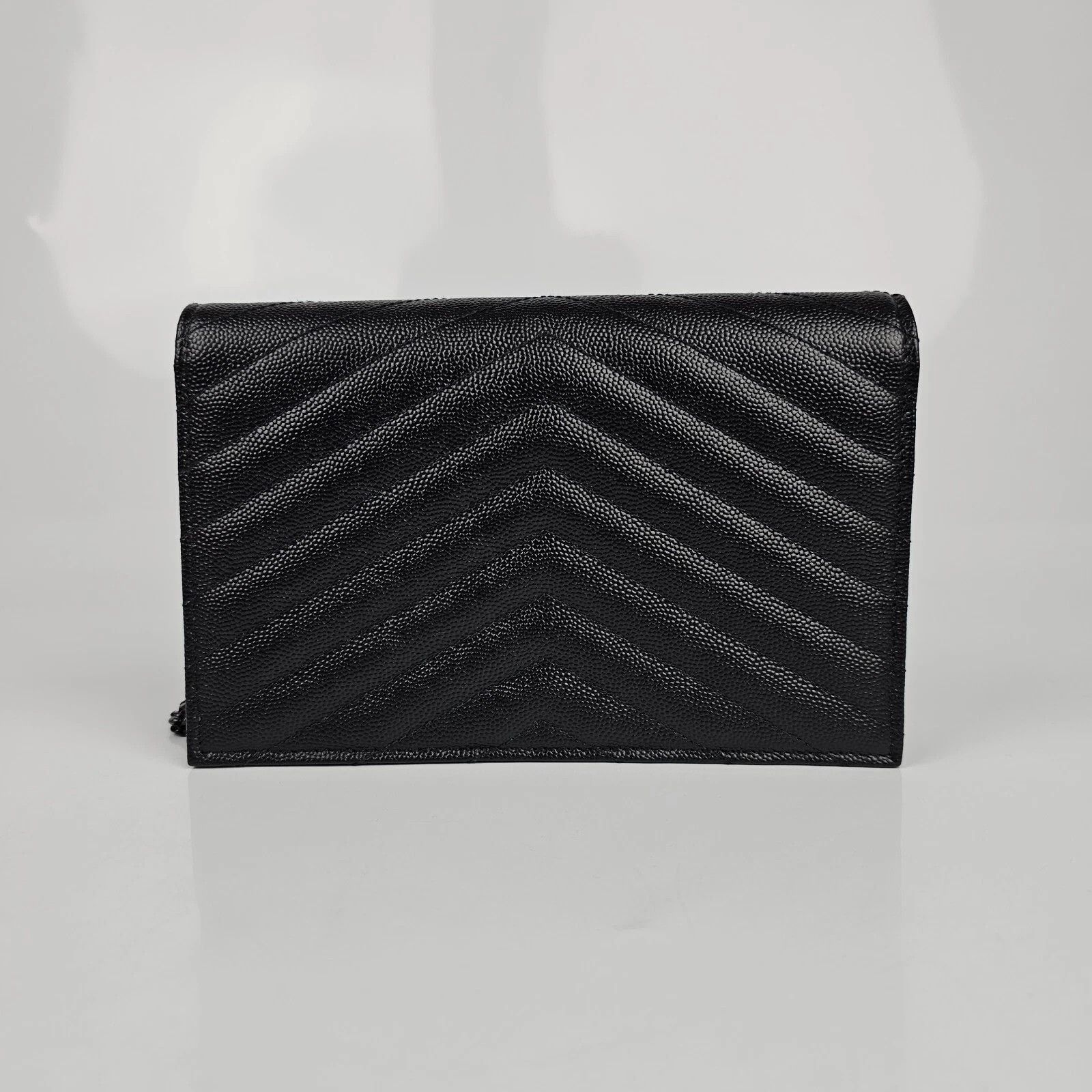 Saint Laurent Paris SAINT LAURENT Cassandre Black Grained Chain Wallet Size ONE SIZE - 8 Thumbnail