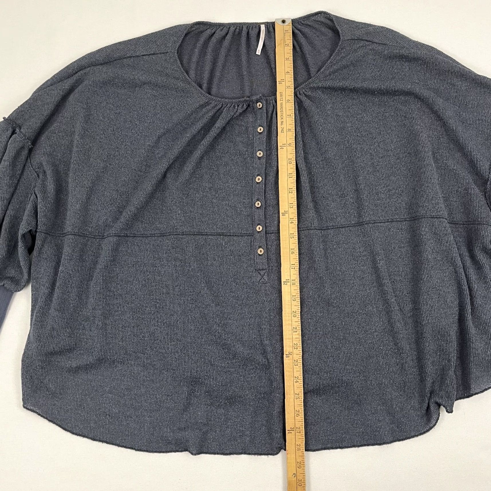 Free People Free People Marla Blouse Women XL Oversized Gray Henley Popover Puff Ribbed Boho Size XL / US 12-14 / IT 48-50 - 3 Thumbnail